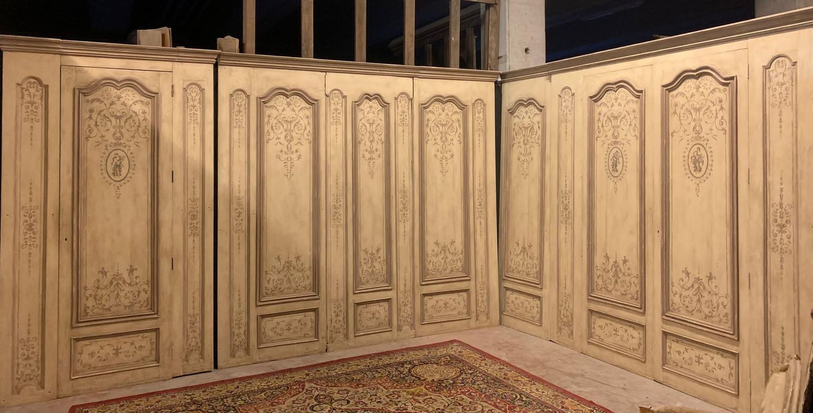 Lacquered Wood Wall Paneling Boiserie Complete With Two Doors, France photo 26545.0
