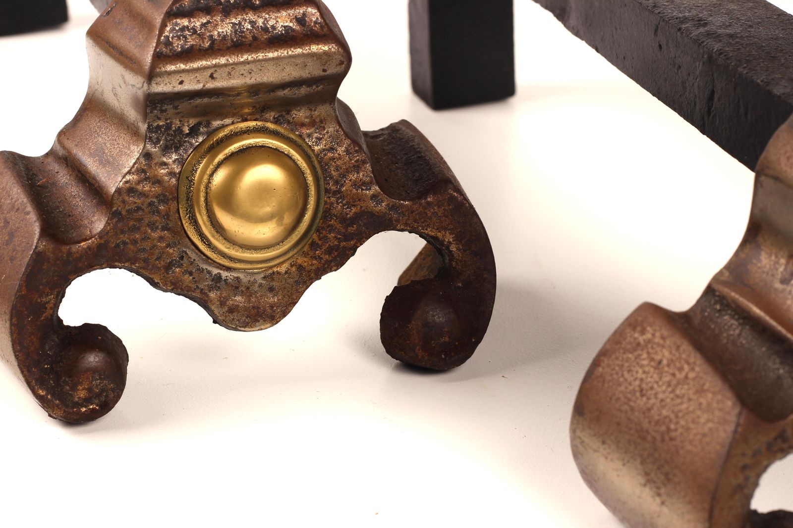 820.0 Victorian 19th Century Iron, Brass, And Steel Firedogs / Andirons photo