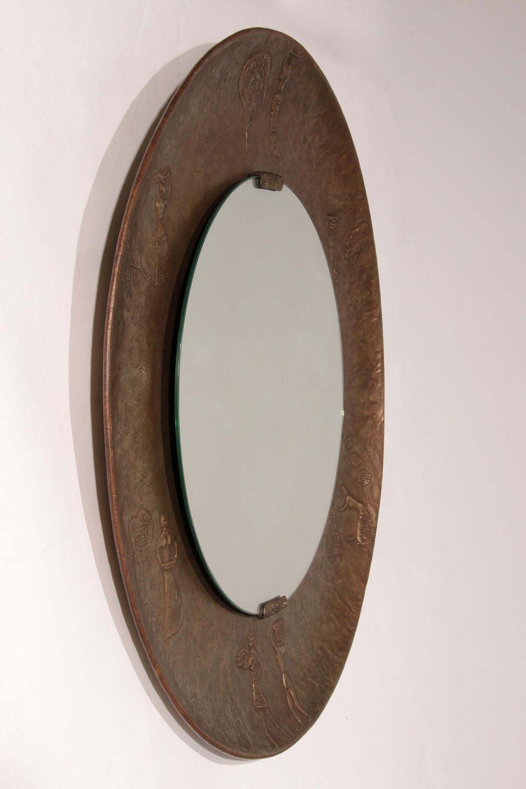 Sculptural Hammered Copper Mirror Attributed To Angelo Bragalini" photo for sale