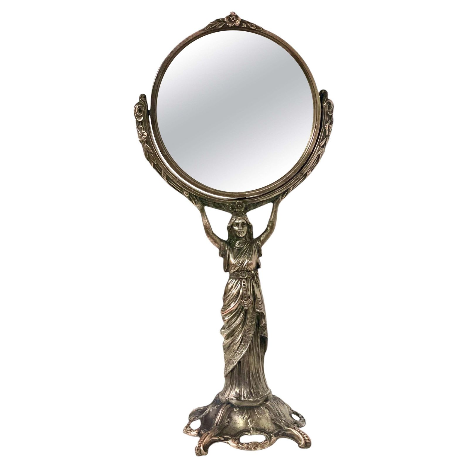 19th Century Silvered Bronze Table Psyche Mirror