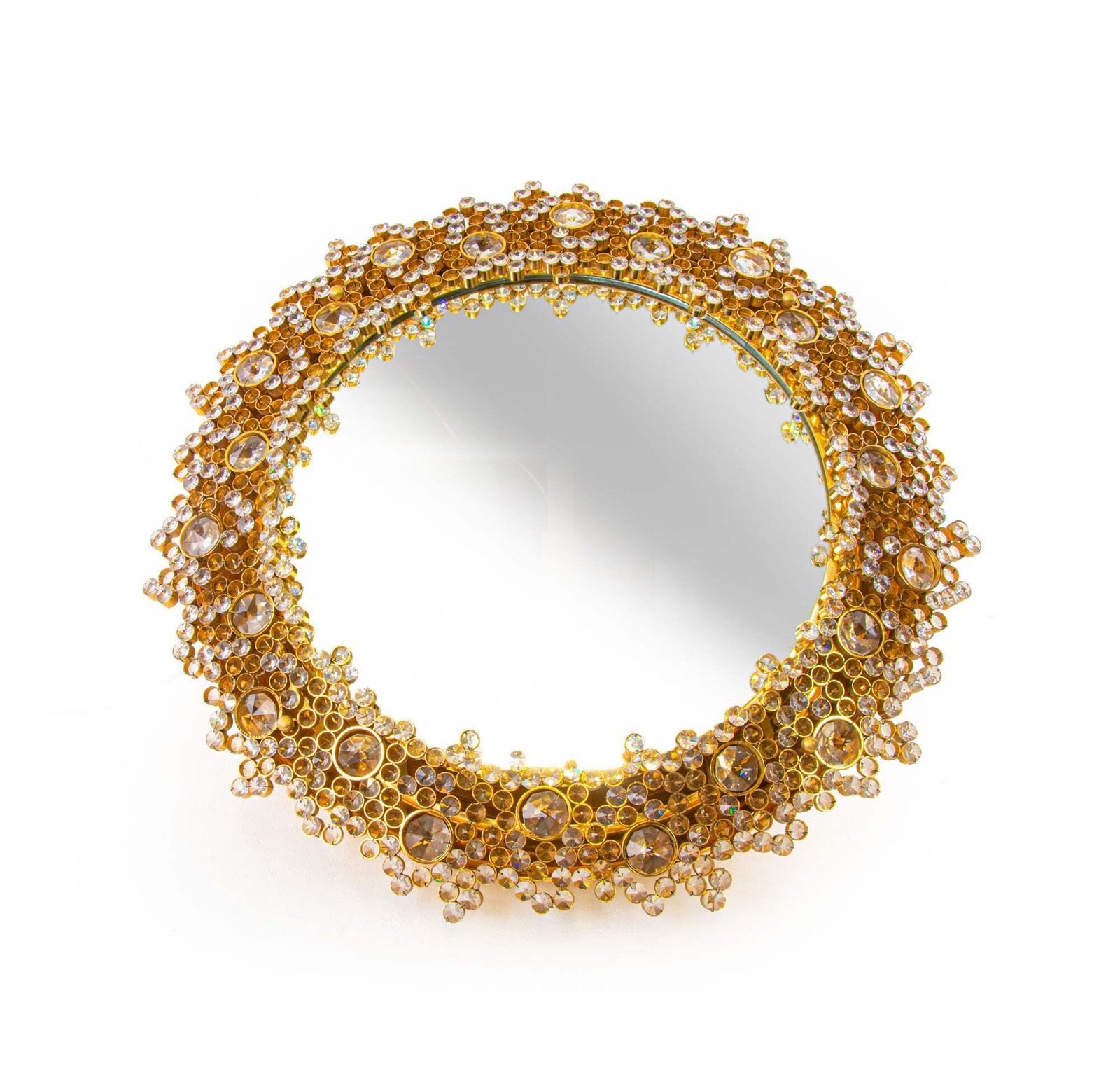 Palwa 27" Backlit Mirror With Swarovski Crystals & Gilded Brass, Germany 1960s