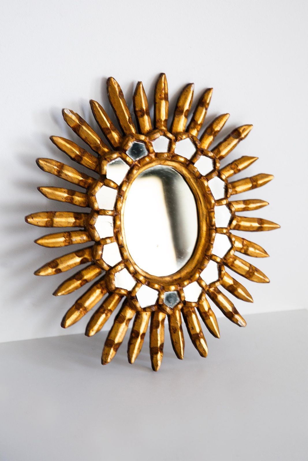 Mid Century Unique Modern Gold Italian Sunburst Mirror, Giltwood, 1960s photo furniture
