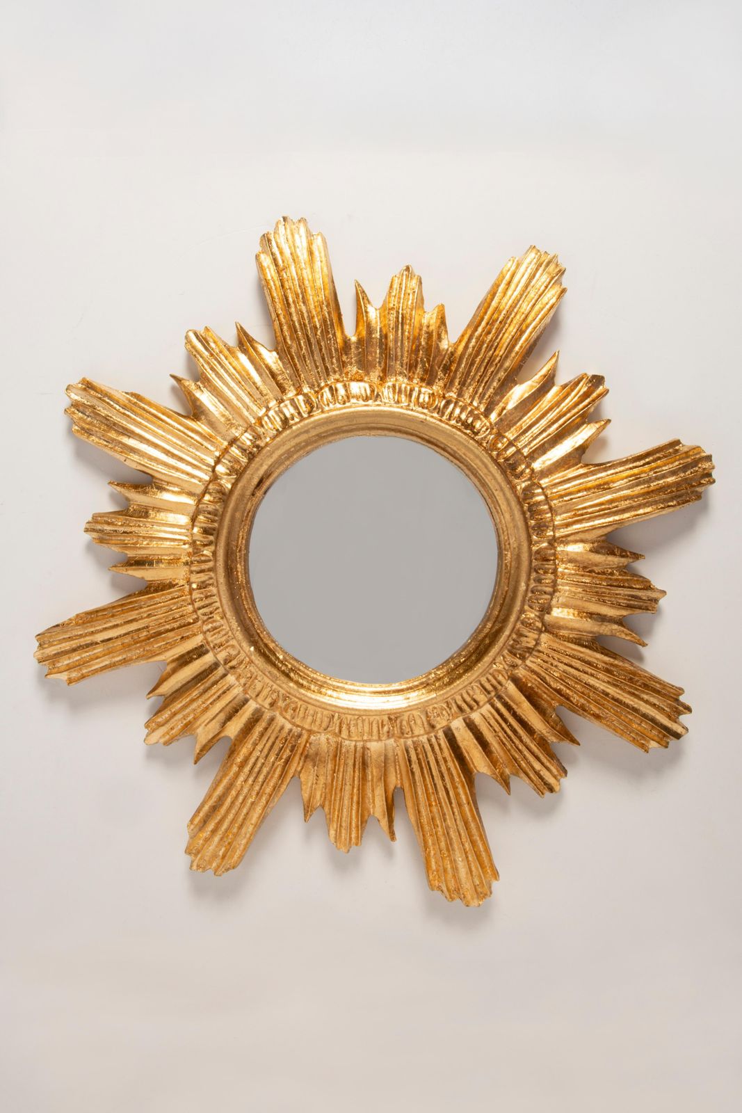 Mid Century, Modern Gold Italian Big Sunburst Mirror, Giltwood, 1960s photo vintage