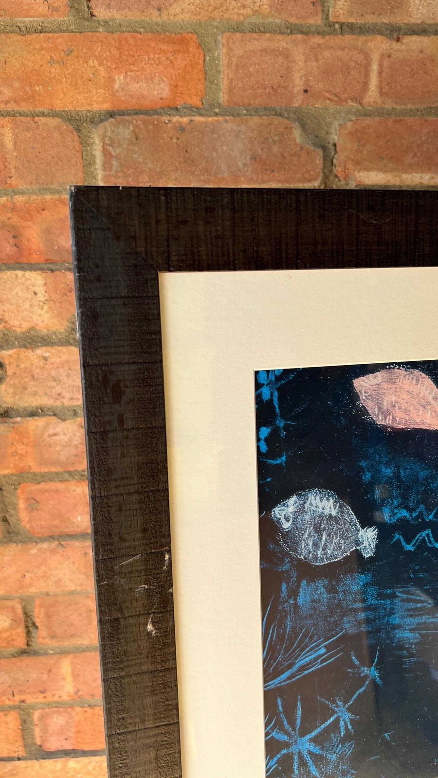 Large Solid Black Glazed Wooden Frame With Mounted “The Goldfish” Fish Print By Paul Klee photo for sale
