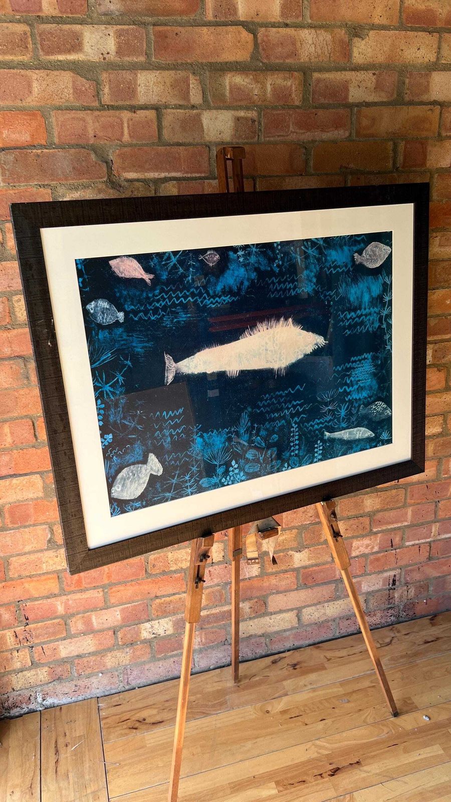 photo for sale Large Solid Black Glazed Wooden Frame With Mounted “The Goldfish” Fish Print By Paul Klee
