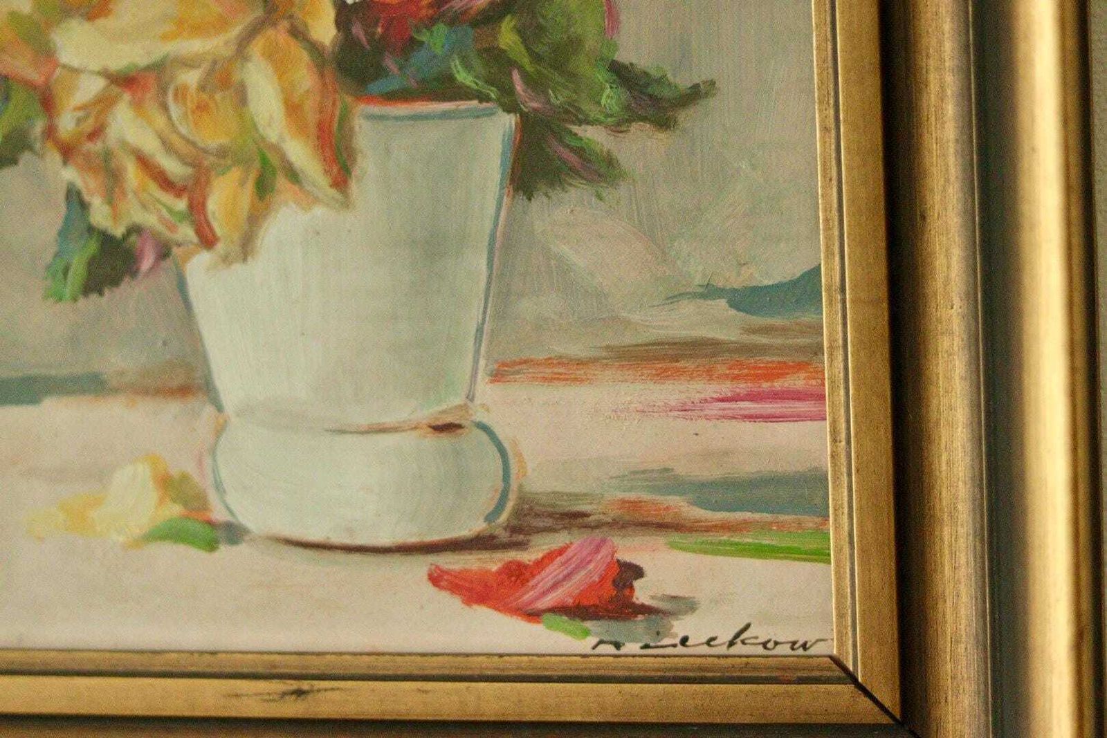 Original Swedish Oil On Panel – “Still Life: Vase Of Roses” – Signed & Framed, 40.5 X 34.5 Cm (15.9 X 13.6 In) photo vintage
