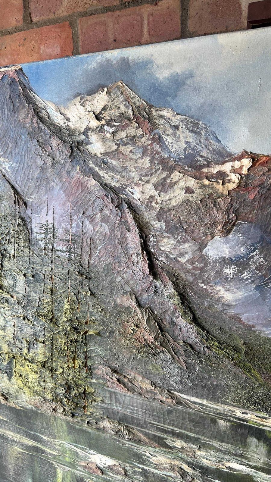 Vintage Signed Textured Oil Painting Of Wieshorn Mountains, Switzerland — Alpine Landscape Art photo 359.0