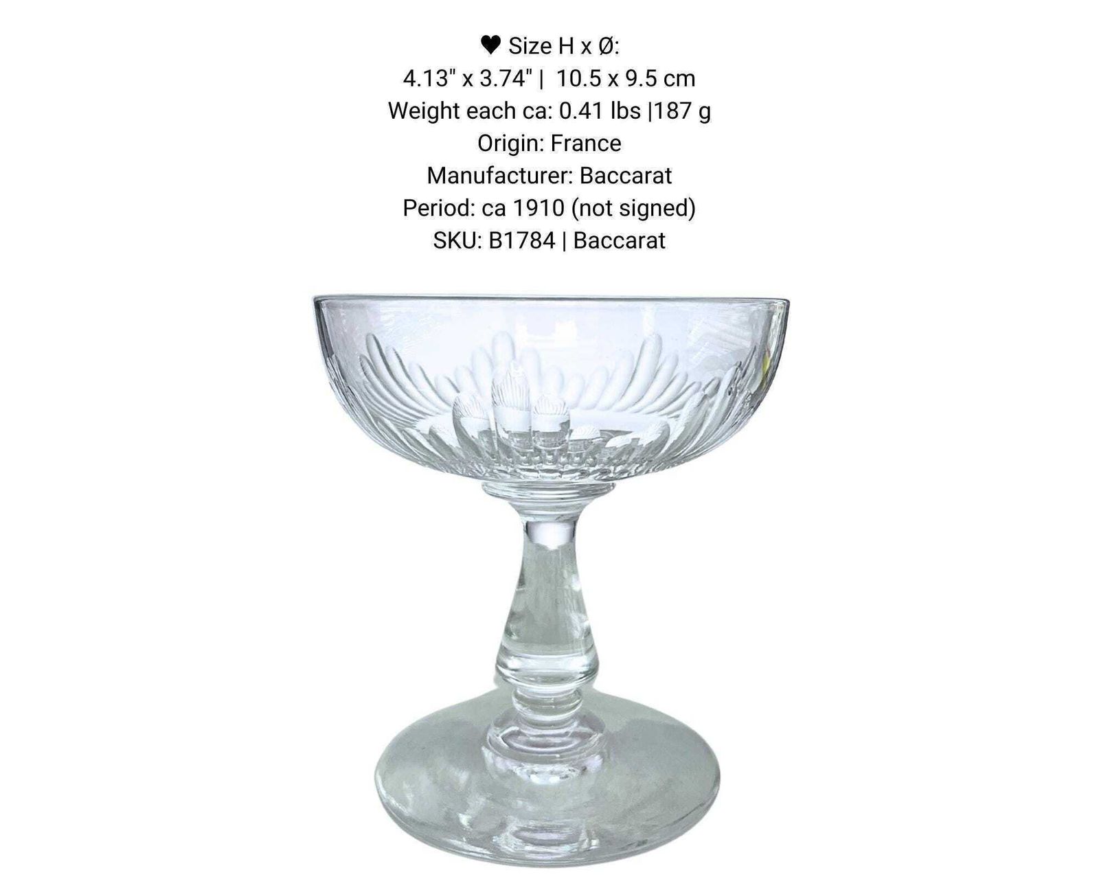 Baccarat Champagne Glasses | 5pcs | 1910 Franceet photo vintage