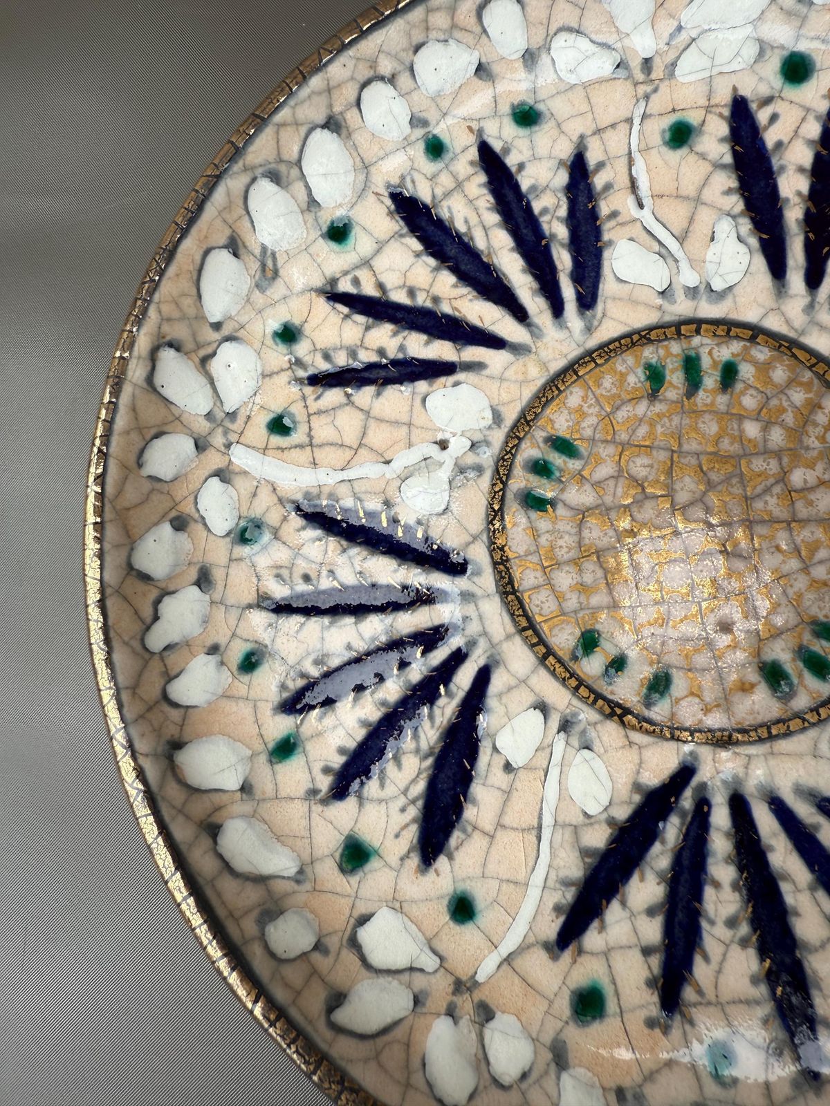 Andre Metthey (1870 1920) Glazed Ceramic Dish Plate, Art Nouveau Feather Decor photo furniture