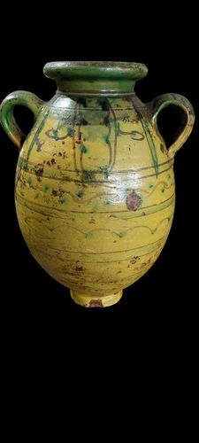 Antique Terracotta Glazed Jug Tunisia Maghreb 19th Century Vase