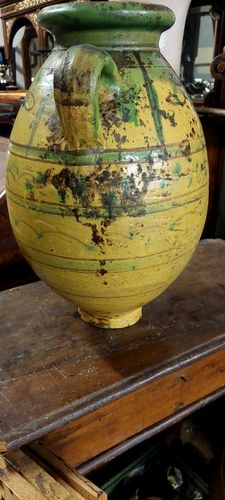 286.0 Antique Terracotta Glazed Jug Tunisia Maghreb 19th Century Vase photo