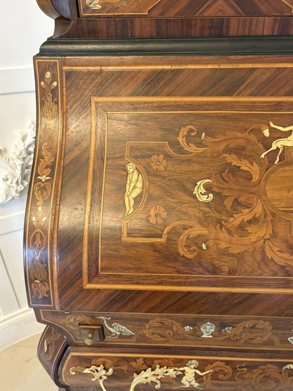 Outstanding Quality Antique Italian Marquetry Inlaid Burr Walnut Bookcase photo vinterior