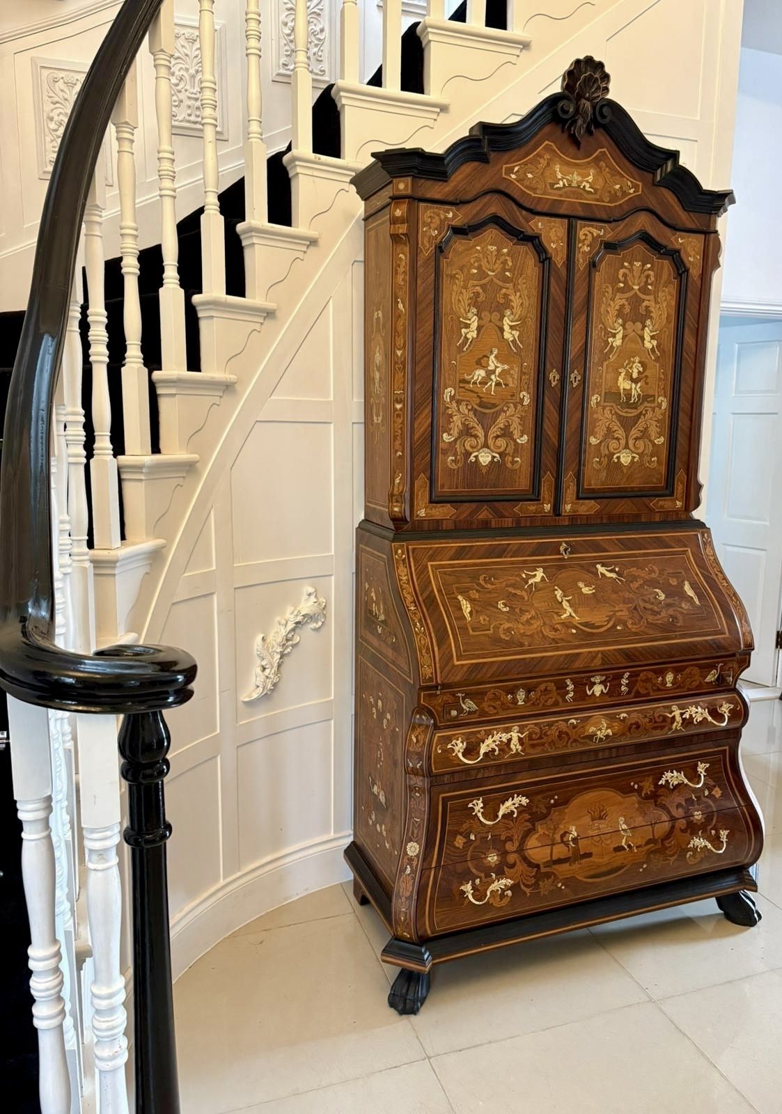 photo furniture Outstanding Quality Antique Italian Marquetry Inlaid Burr Walnut Bookcase