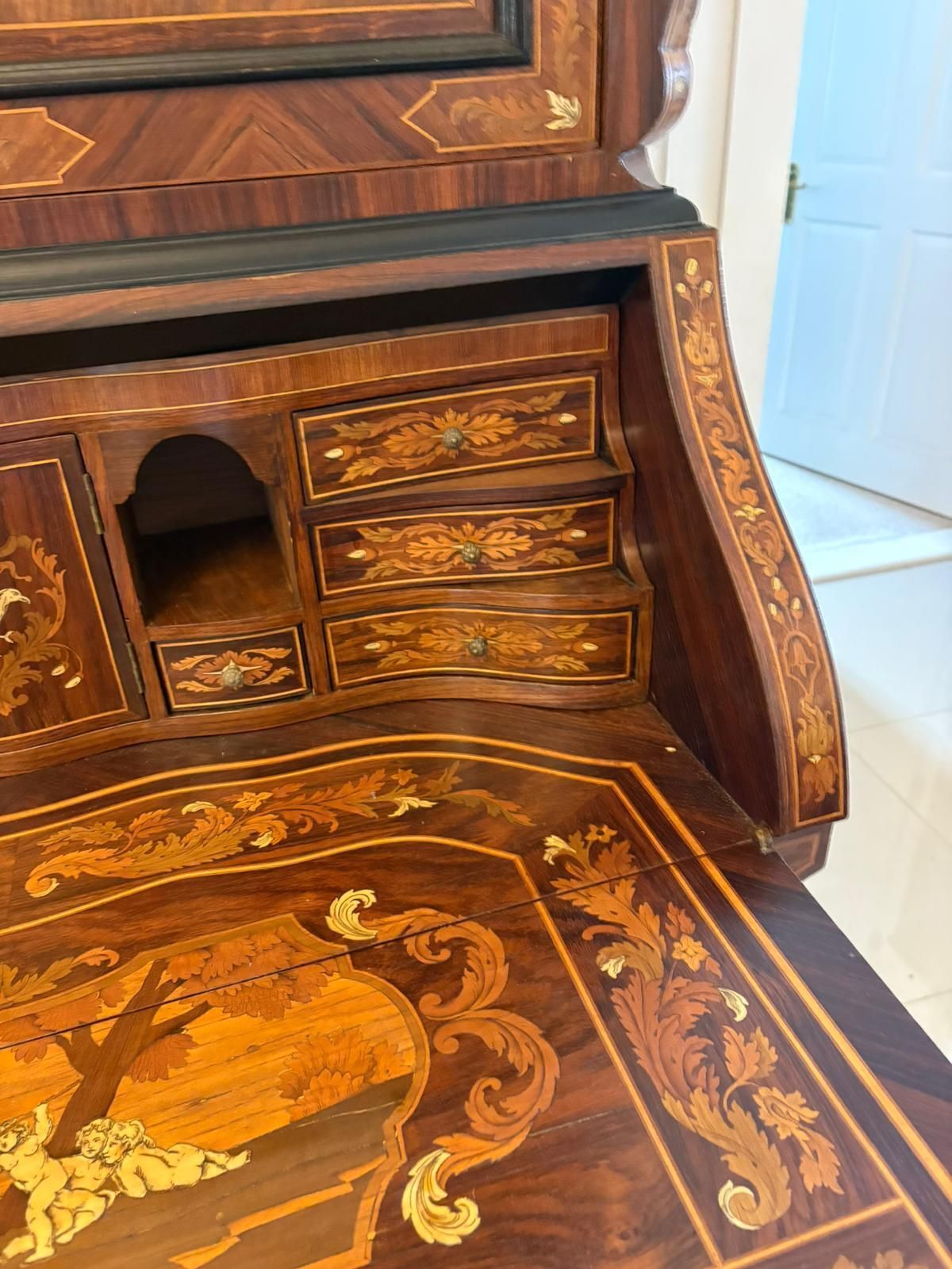 8350.0 Outstanding Quality Antique Italian Marquetry Inlaid Burr Walnut Bookcase photo