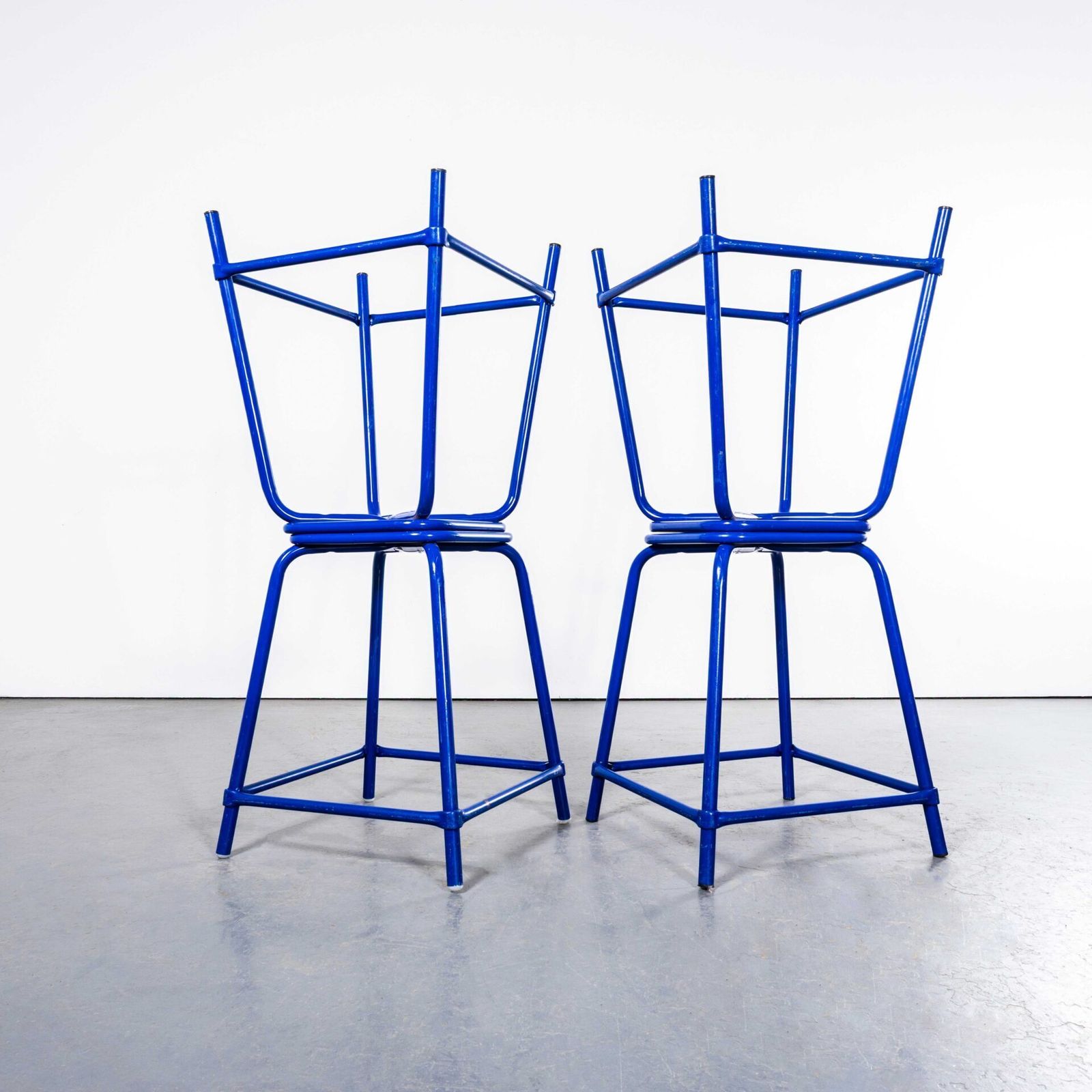 1970’s French Bright Blue Wide Laboratory Stools – Set Of Four
