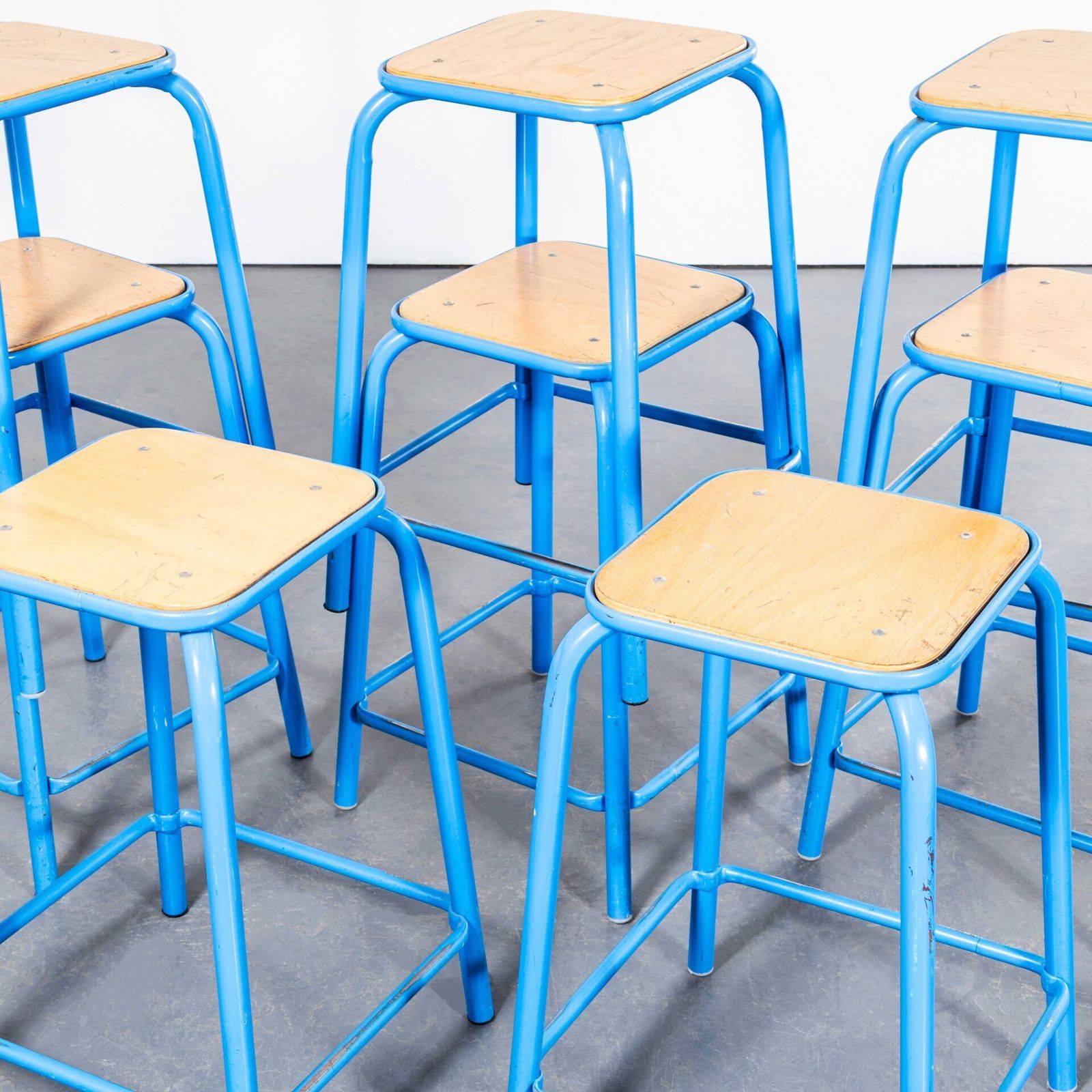 1970’s French Light Blue Laboratory Stools – Set Of Eight photo Furniture