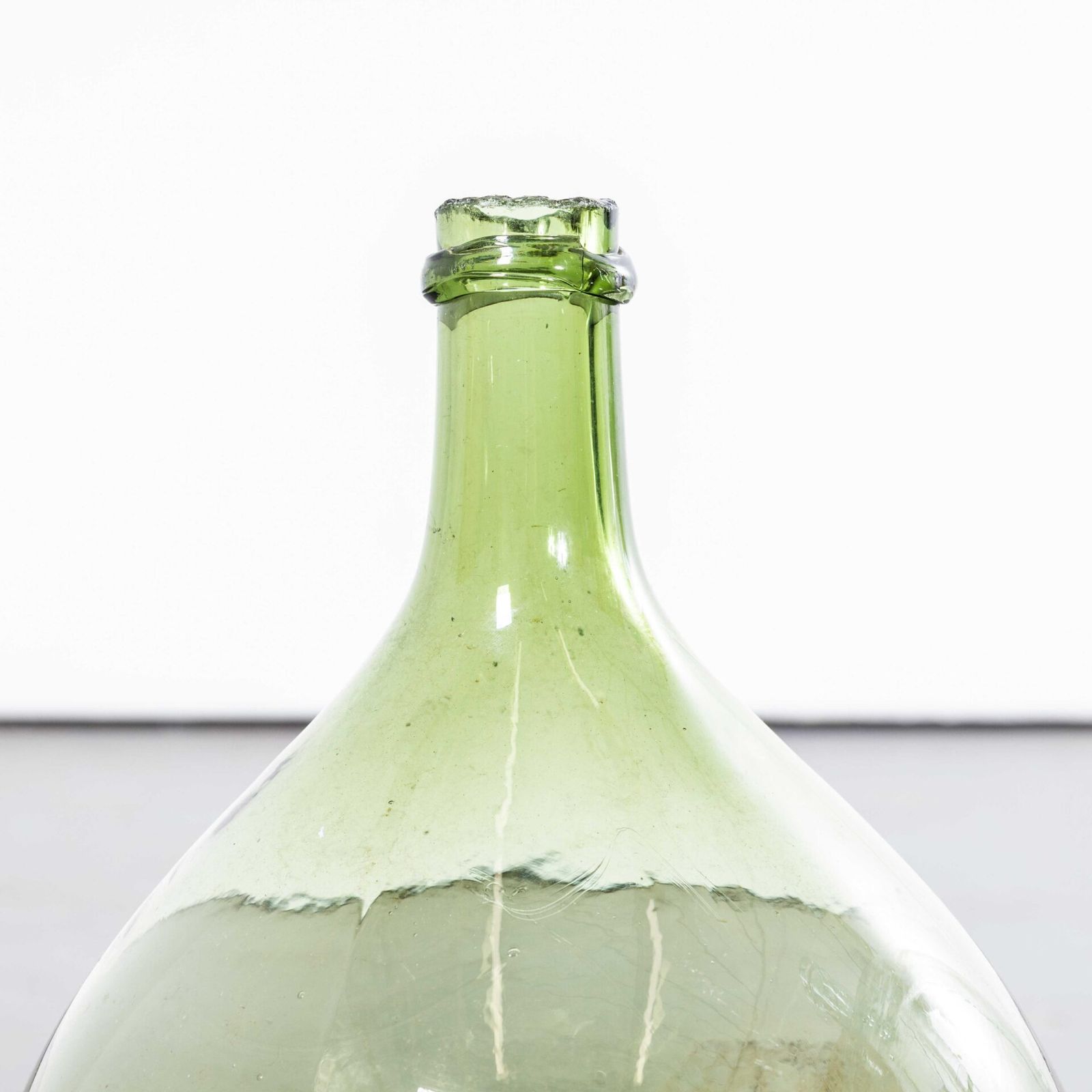 Vintage French Clear And Green Glass Demijohns – Pair photo for sale