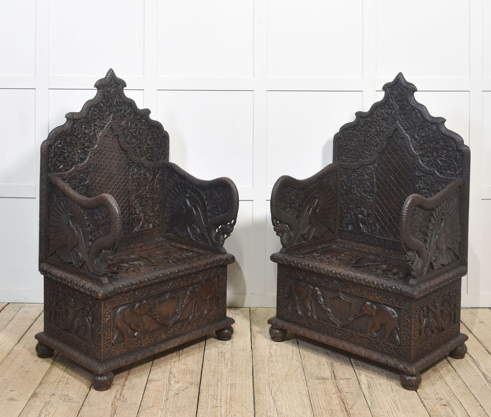Furniture Pair Of 19th Century Carved Ceremonial Armchairs photo