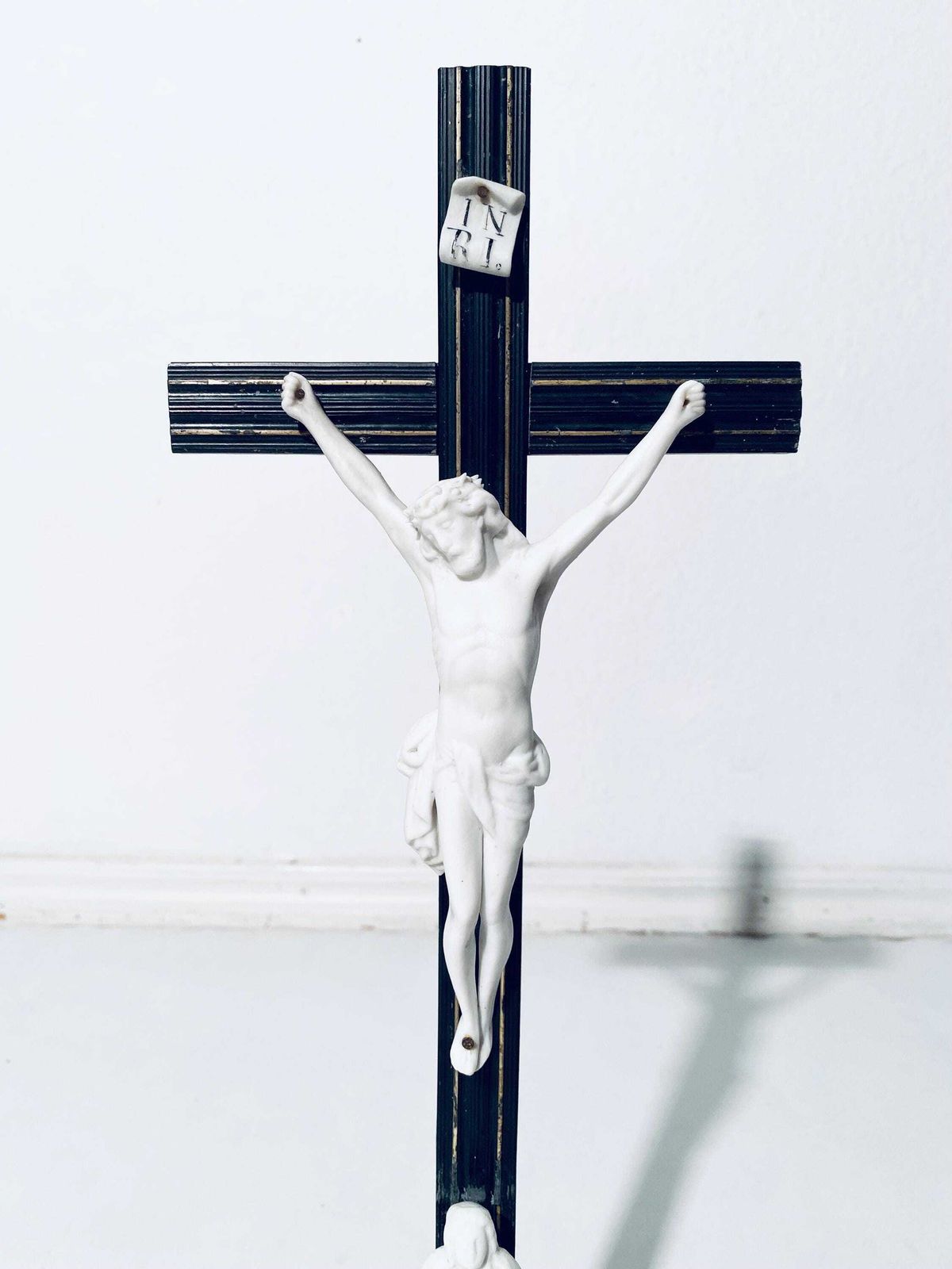 1900s Standing Porcelain Wood Crucifix / Jesus On The Cross / Antique Christian Religious Church Decor photo Home Decor
