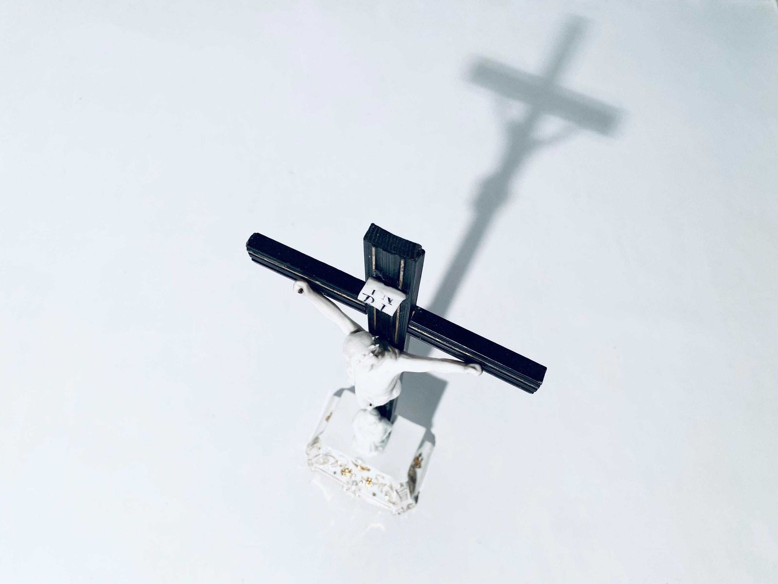 photo furniture 1900s Standing Porcelain Wood Crucifix / Jesus On The Cross / Antique Christian Religious Church Decor