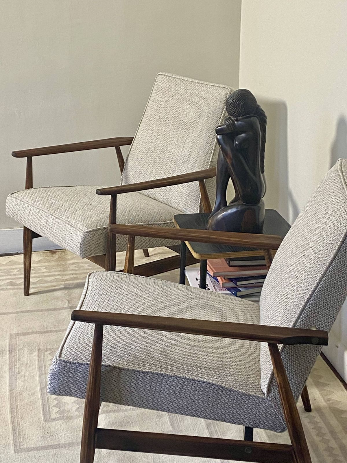 924.0 Pair Of Henryk Lis 300 190 Armchairs From The 70s In Mottled Grey Blue Fabric photo