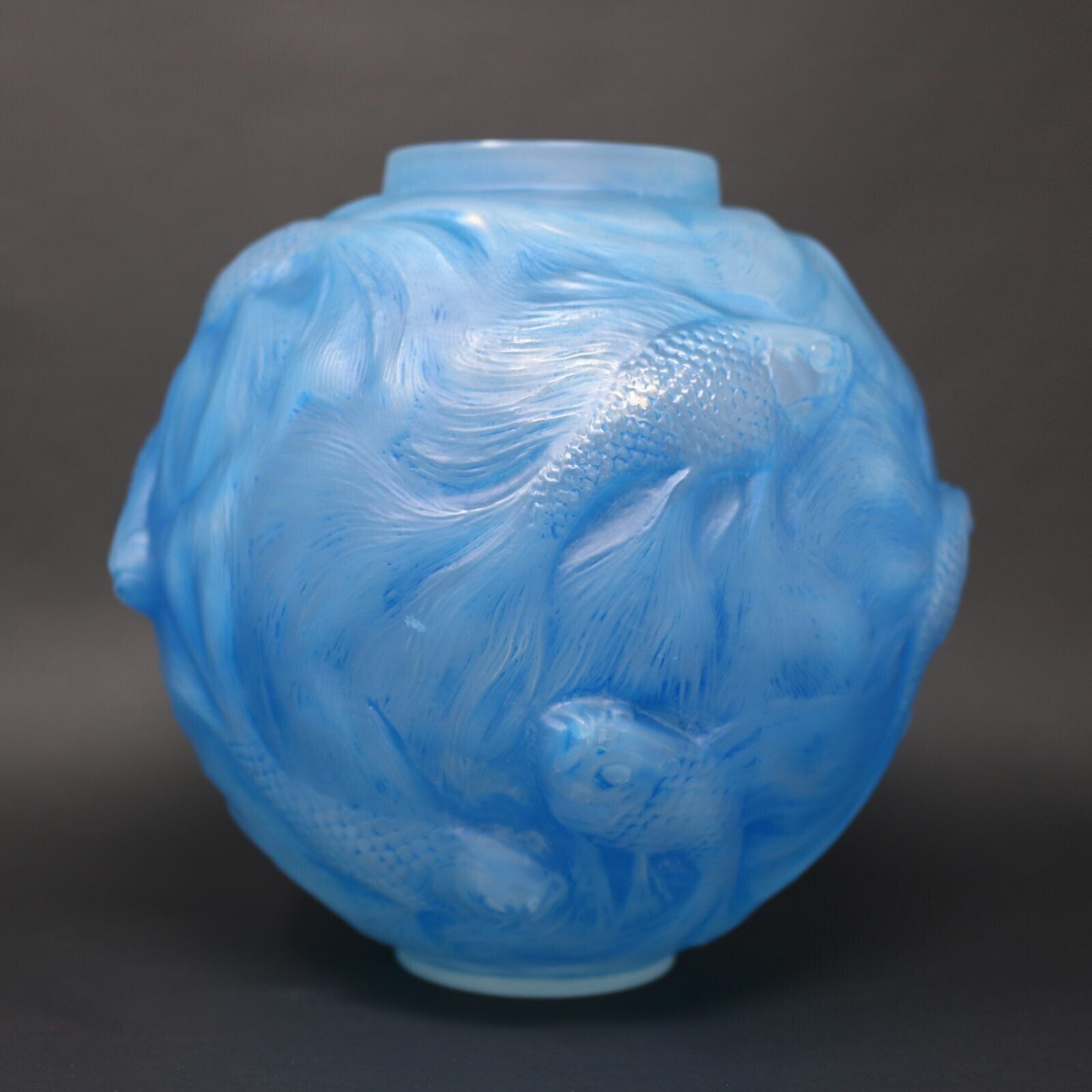 Rene Lalique Opalescent Glass Blue Stained Formose Vase photo vinterior