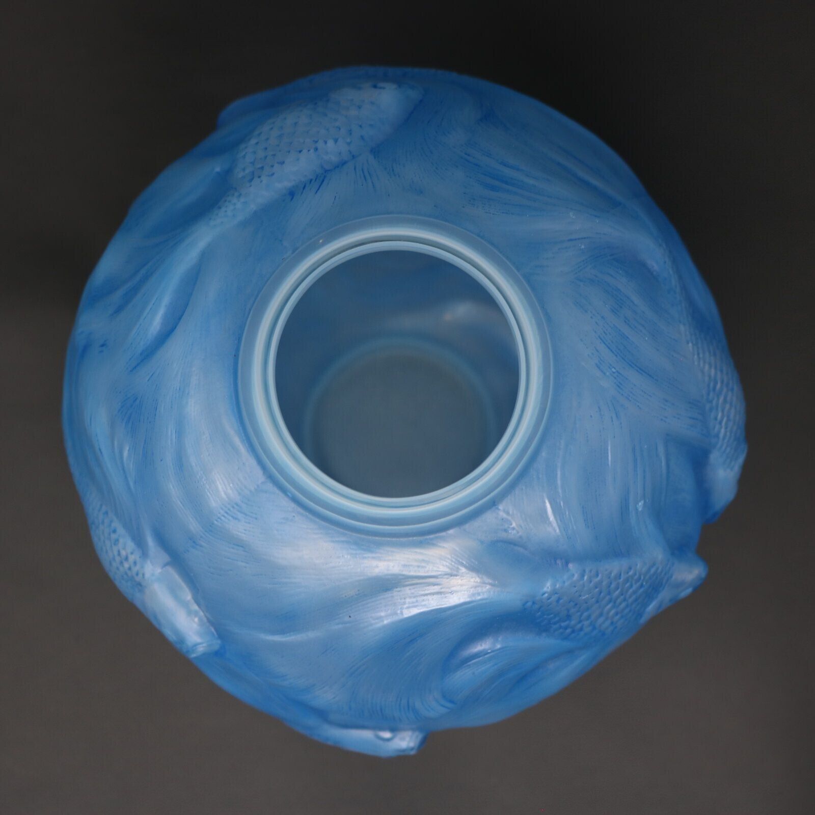 Rene Lalique Opalescent Glass Blue Stained Formose Vase photo vintage