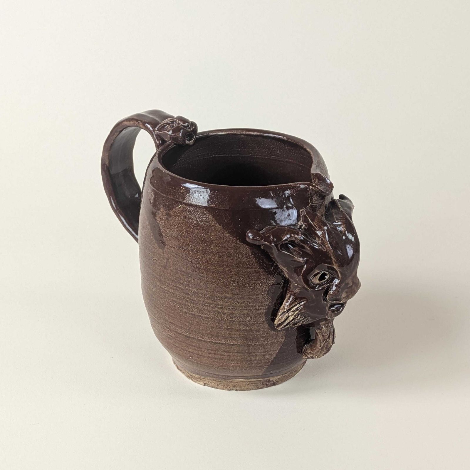 Vintage French Pottery Grotesque Devil Face Jug Signed Studio Art Stoneware Mug Large Satyr Mask Rustic Brown Folk Art Handmade Ceramic Cup photo vinterior