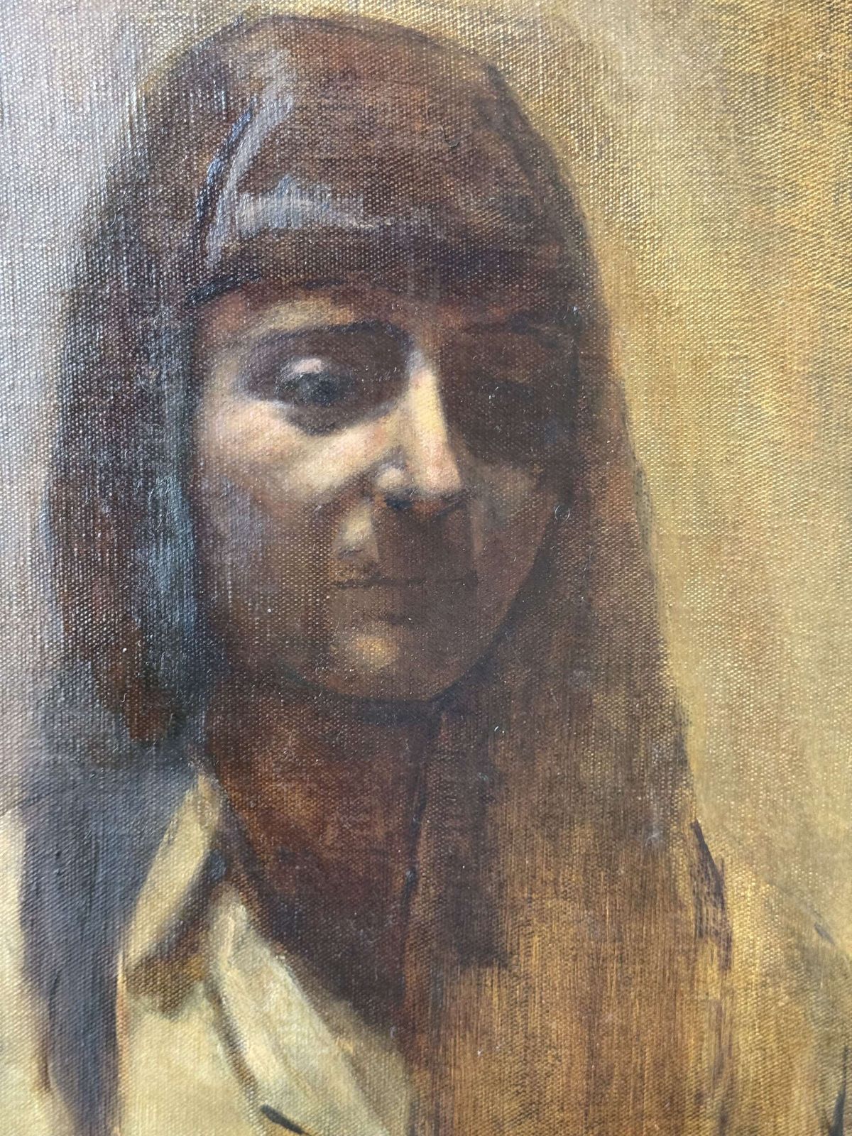 Large Vintage Oil Portrait Of A Woman – Atmospheric Realist Style photo vinterior