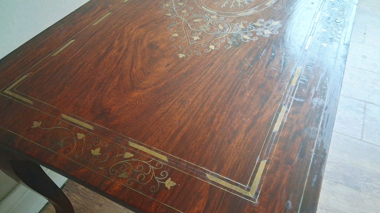 Beautiful Original Indian  Mid Century Brass Inlay Rosewood Drinks /Coffee Table photo for sale