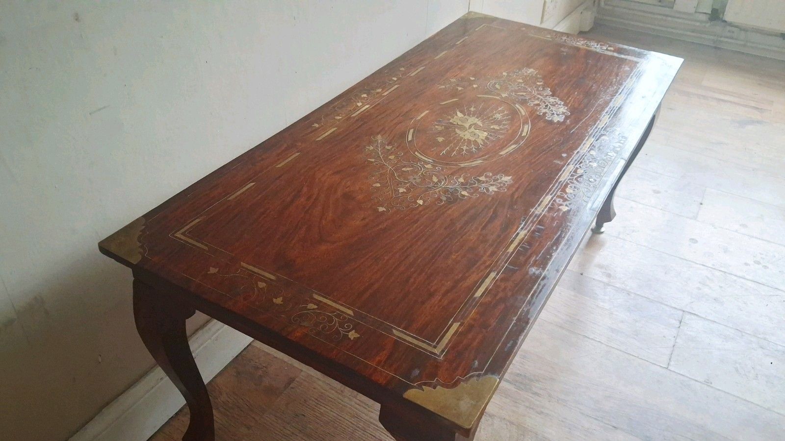 Beautiful Original Indian  Mid Century Brass Inlay Rosewood Drinks /Coffee Table photo Furniture