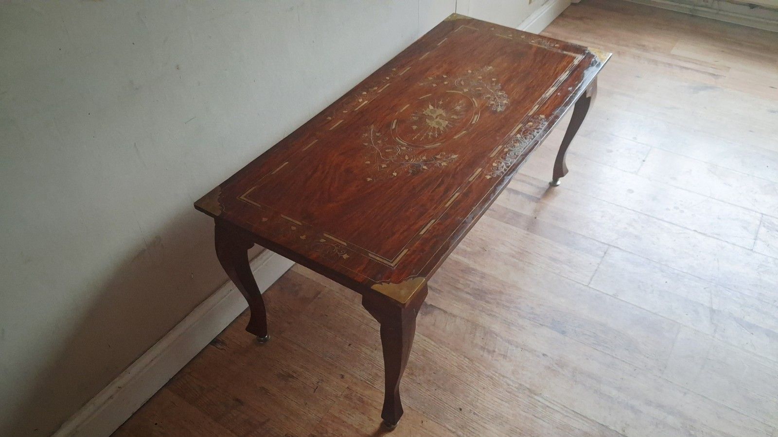 photo furniture Beautiful Original Indian  Mid Century Brass Inlay Rosewood Drinks /Coffee Table