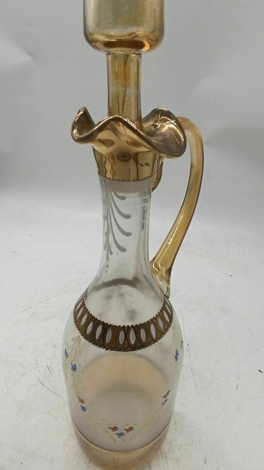 photo for sale Antique Glass Liqueur Bottle With Decorated Glasses Italy 19th Century