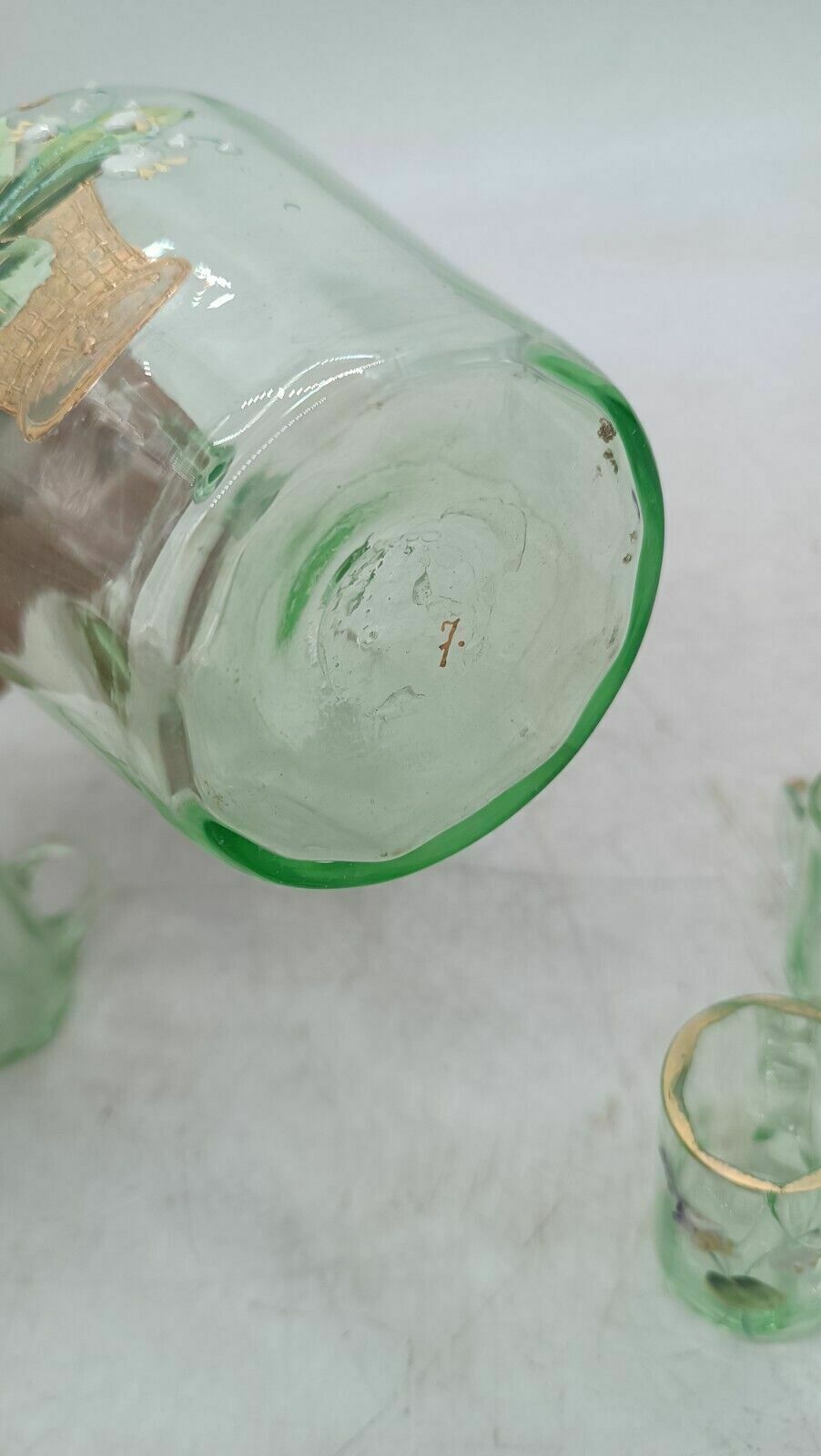 photo furniture Antique Blown Glass Set Consisting Of A Bottle, 4 Glasses And Structure