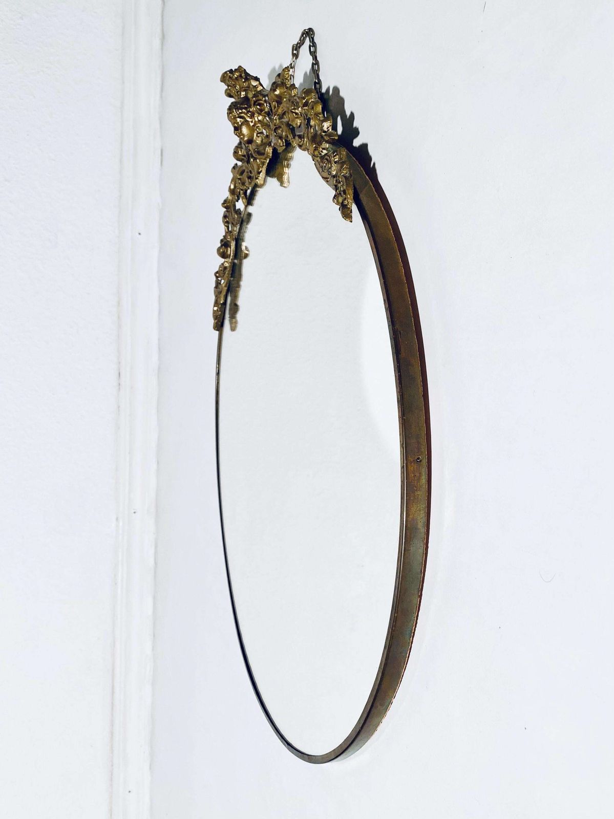 Antique Art Nouveau Wall Mirror / Golden Ornamented Oval Frame Shape / 1920s photo buy
