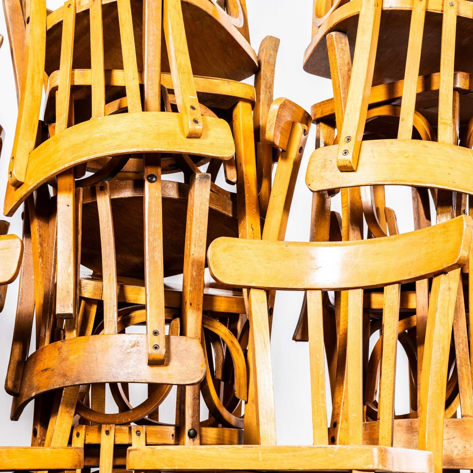 1950’s Standard Flat Seat Bistro Blonde French Dining Chairs photo Furniture