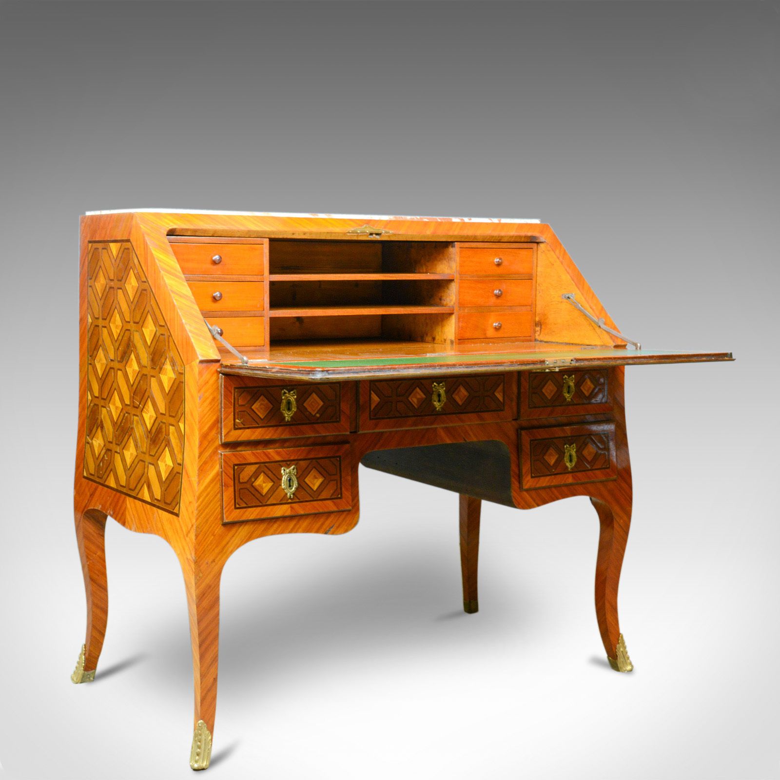 Antique Bureau, French, Marble Top, Kingwood, Marquetry Desk, Circa 1900 photo furniture