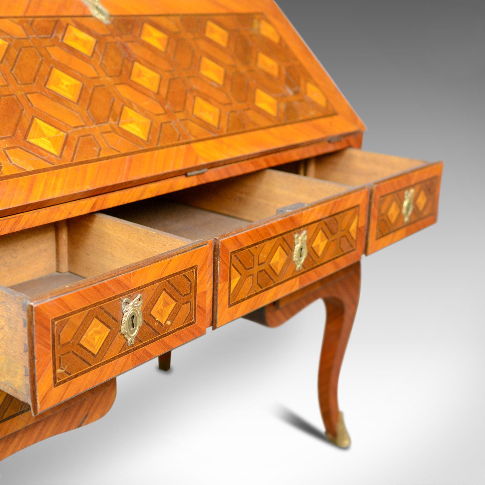 photo furniture Antique Bureau, French, Marble Top, Kingwood, Marquetry Desk, Circa 1900