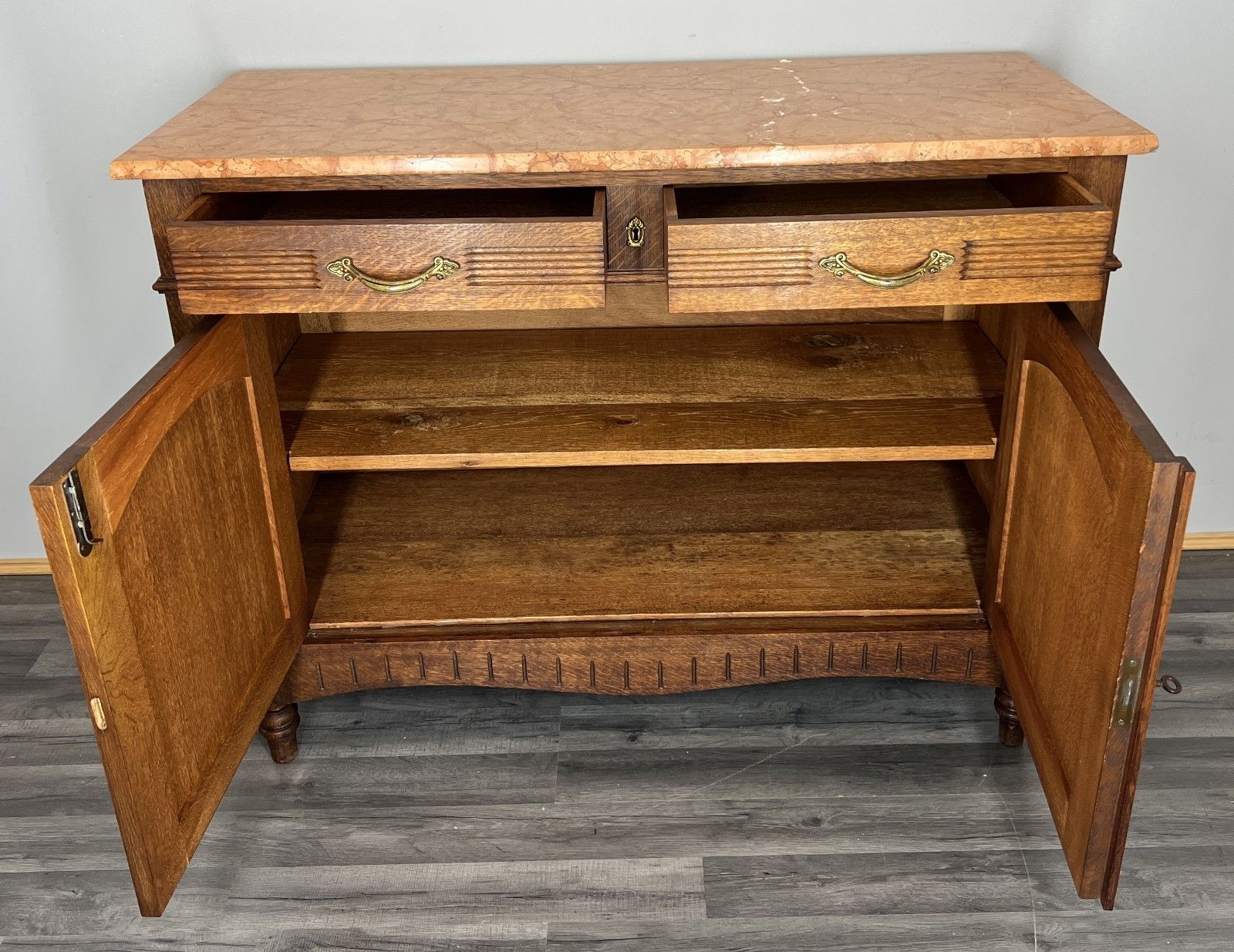 Cabinet Antique French Marble Top Oak Carved With Drawers Sideboard Lot 4070 photo Furniture