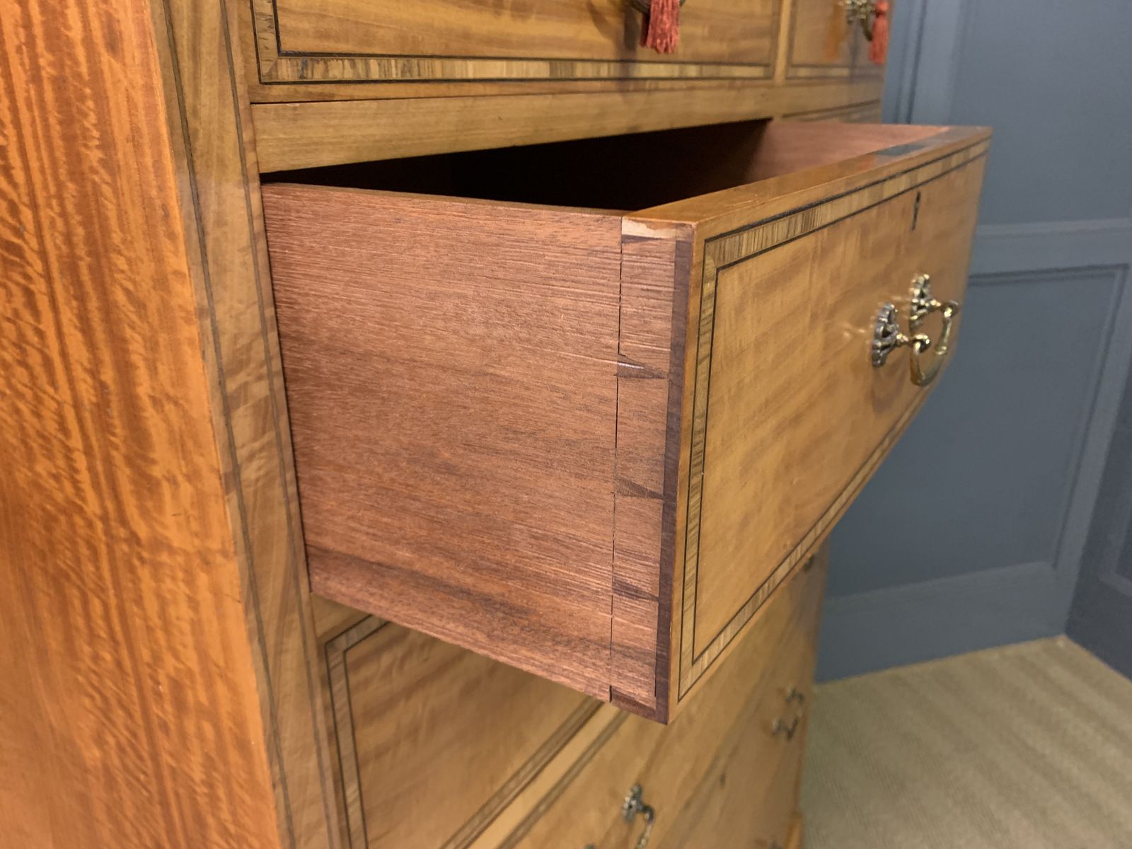 1850.0 Inlaid Satinwood Tallboy, 1900s photo