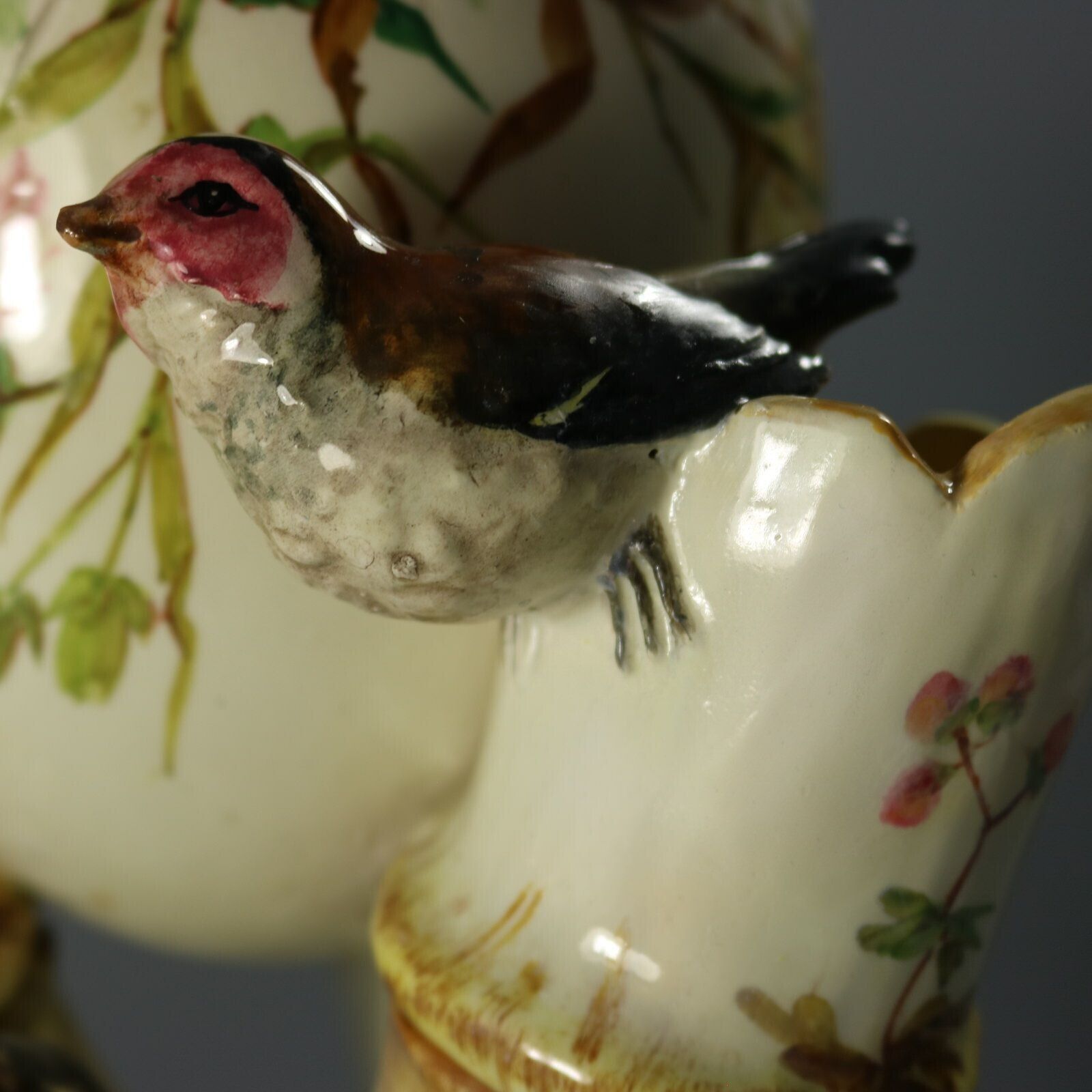 photo buy Delphin Massier Majolica Birds On Bamboo Vase