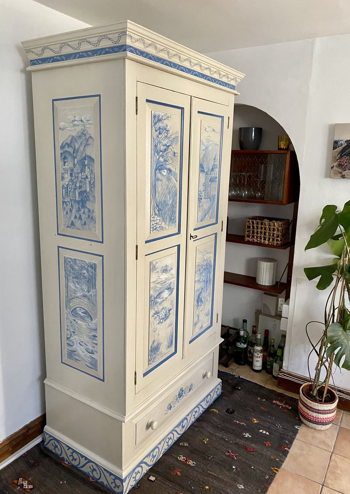 Hand Painted Swedish Folk Style Chinoiserie Vintage Cupboard photo vinterior