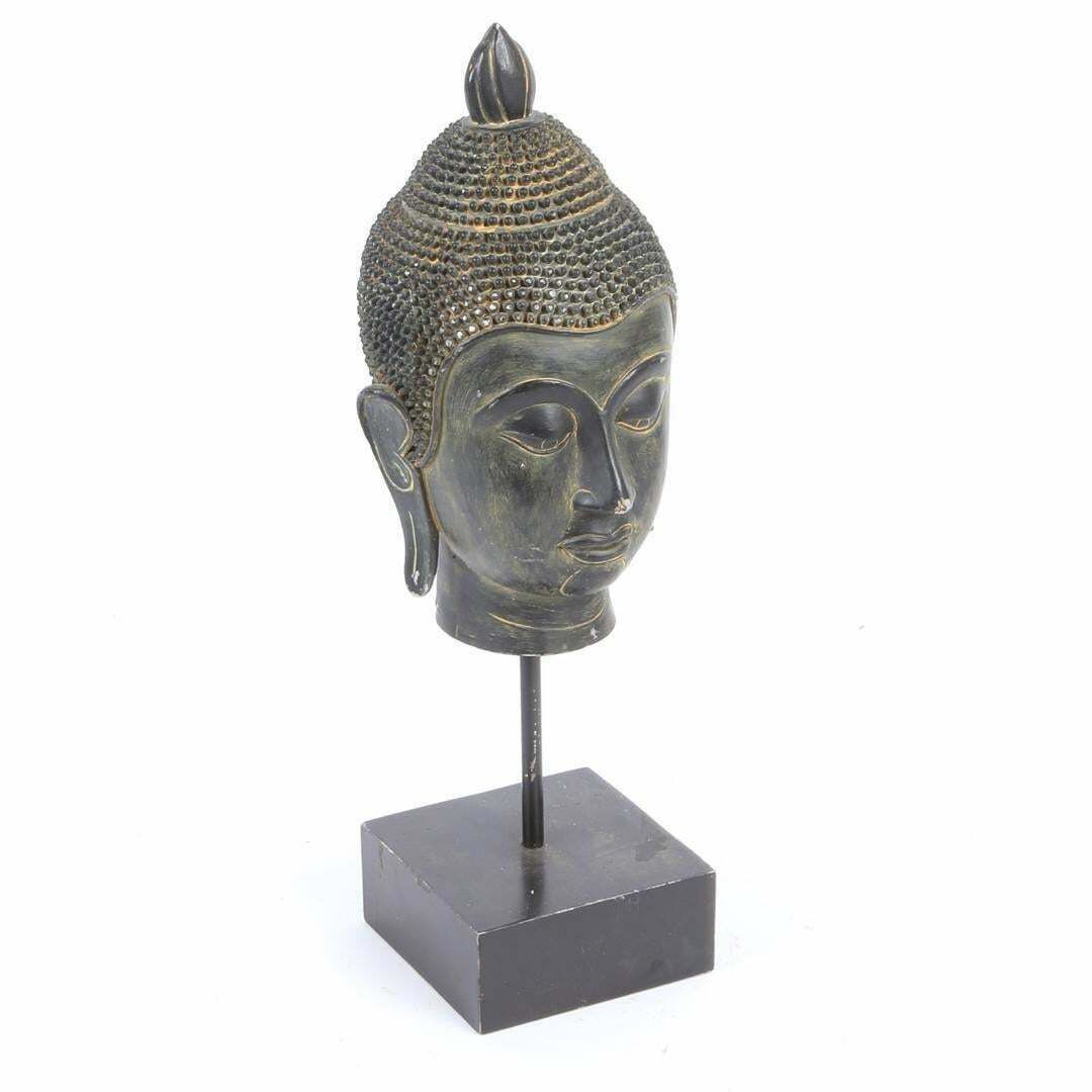 Decorative Buddha Head Stand Antique Resin Buddha Head On Stand 1960 photo for sale