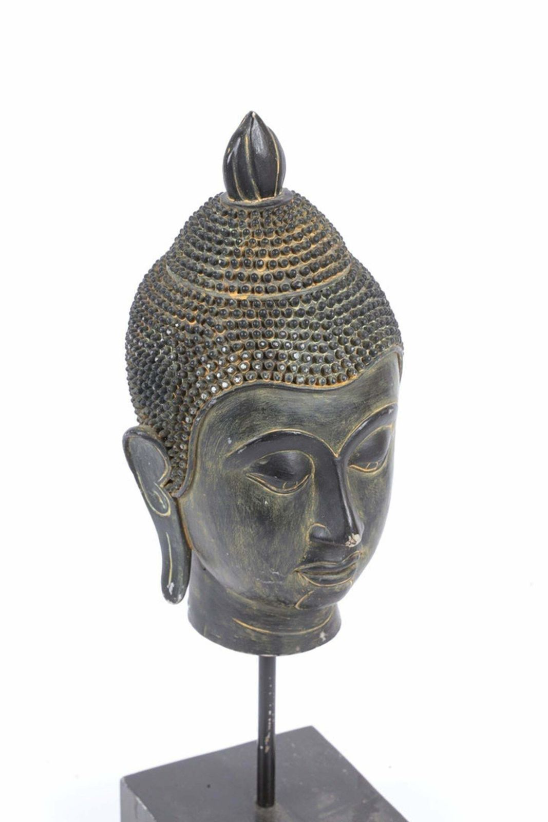 Decorative Buddha Head Stand Antique Resin Buddha Head On Stand 1960 photo vinterior