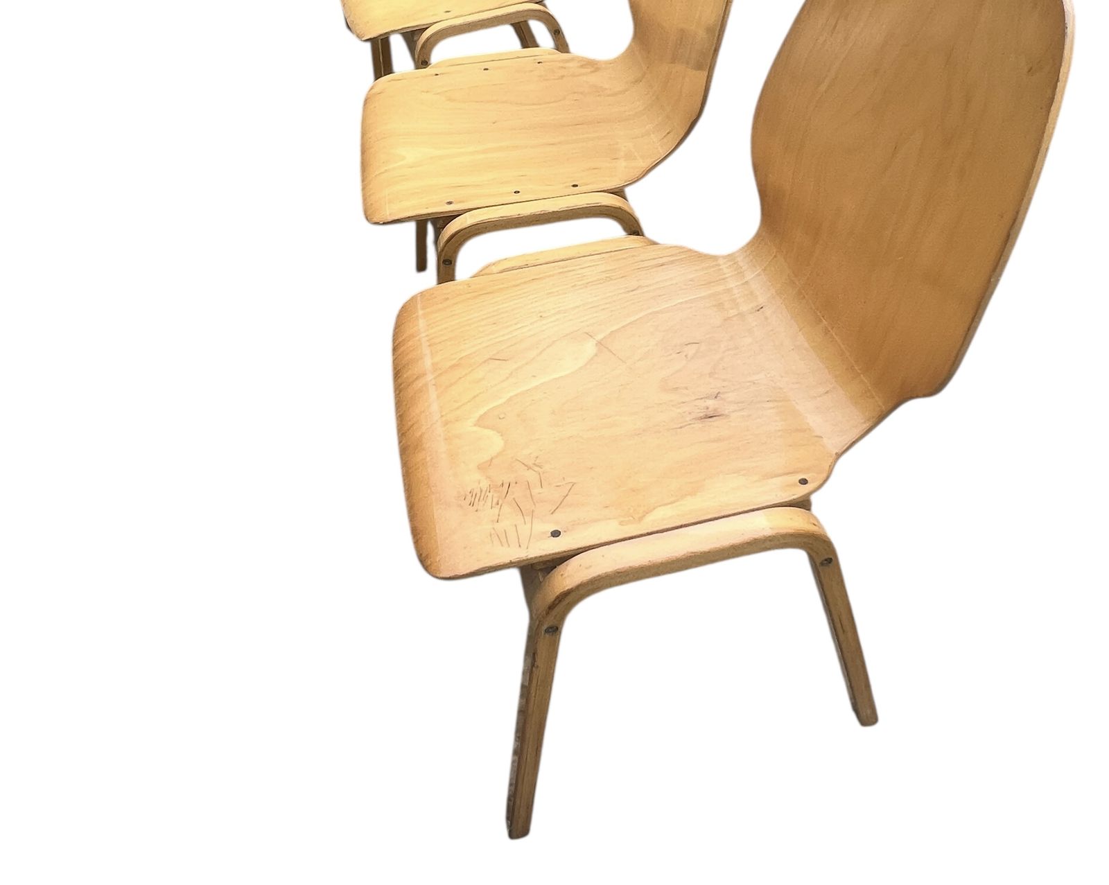 Mid Century Set Of Four Beech & Bentwood Ply Chairs photo for sale