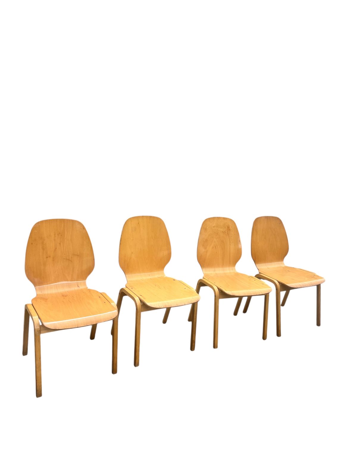 Mid Century Set Of Four Beech & Bentwood Ply Chairs photo 250.0