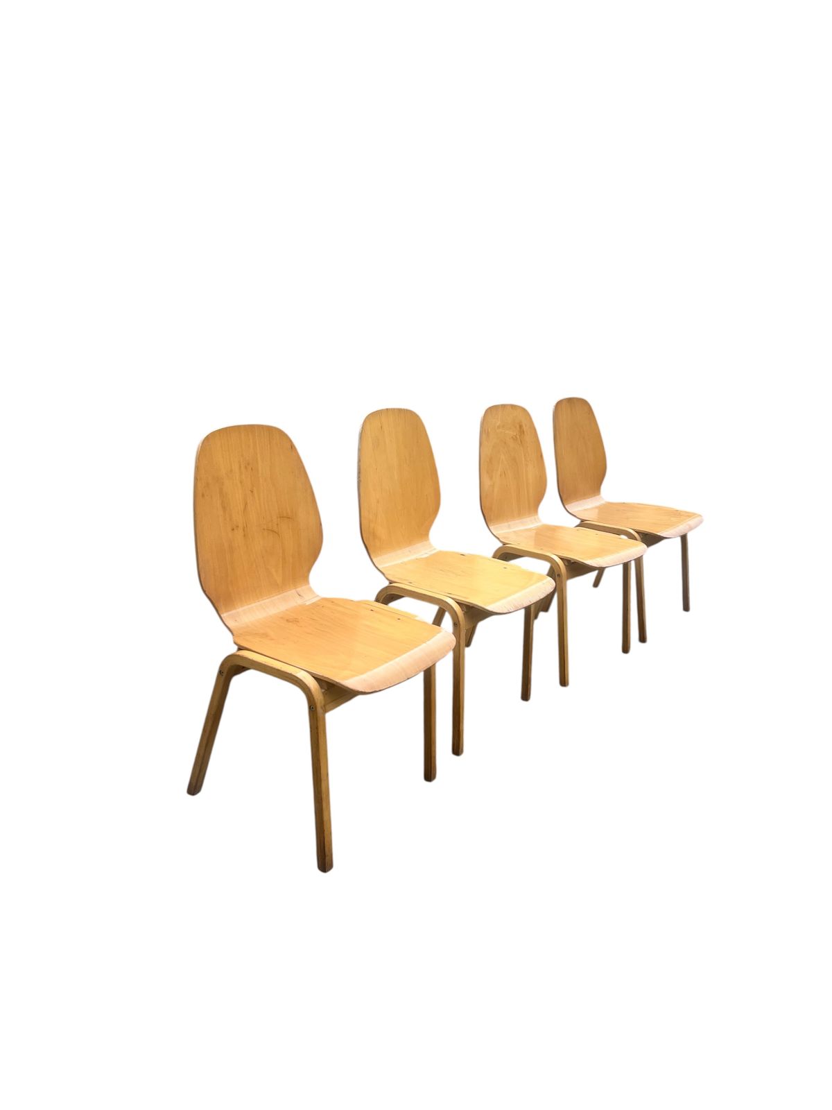 Mid Century Set Of Four Beech & Bentwood Ply Chairs photo vintage