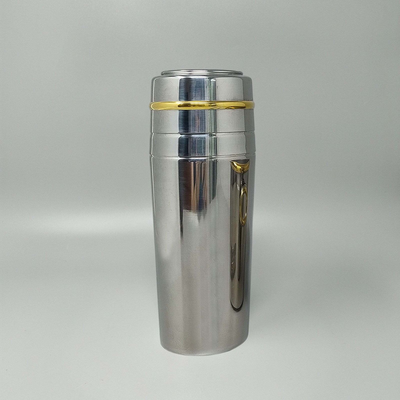 1970s Gorgeous Cocktail Shaker In Gold 24k And Stainless Steel With Ice Bucket By Mepra. Made In Italy photo Home Decor