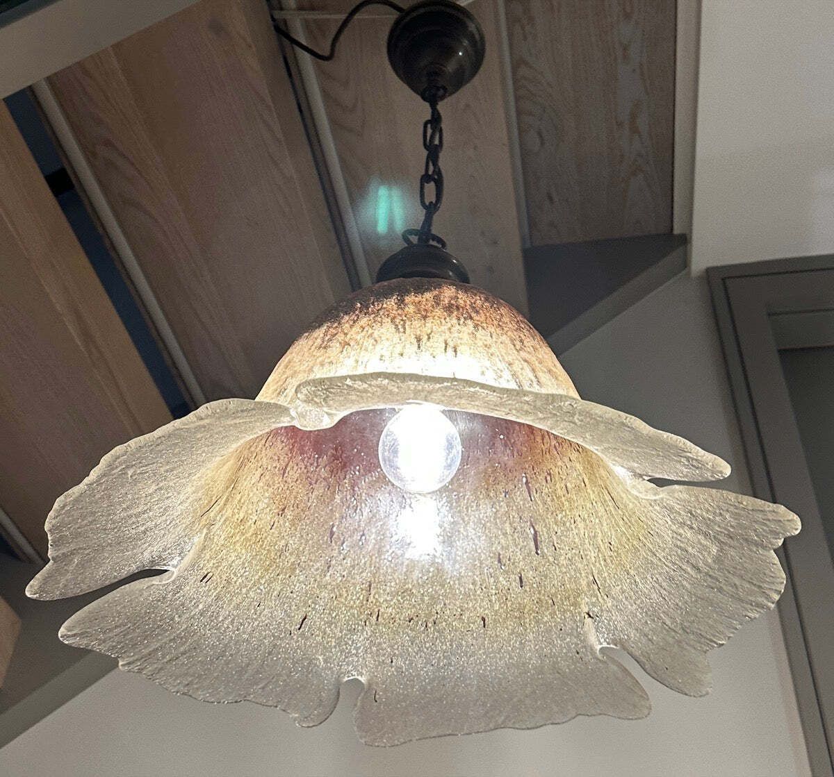 1970s German Peill & Putzler Glass & Brass "Flower" Pendant Light photo Lighting