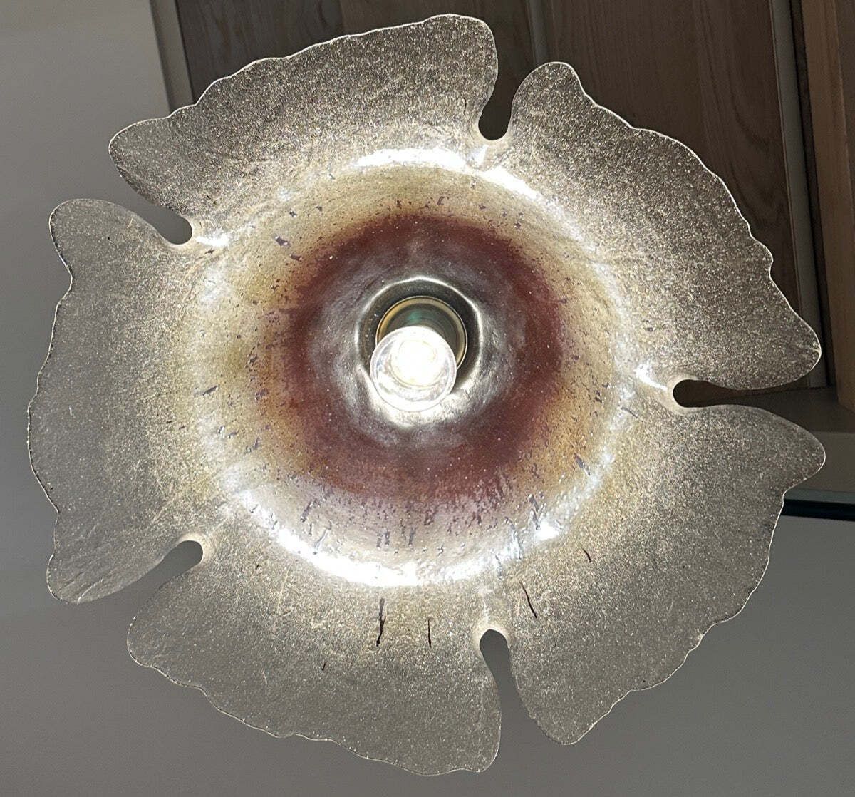 photo furniture 1970s German Peill & Putzler Glass & Brass "Flower" Pendant Light